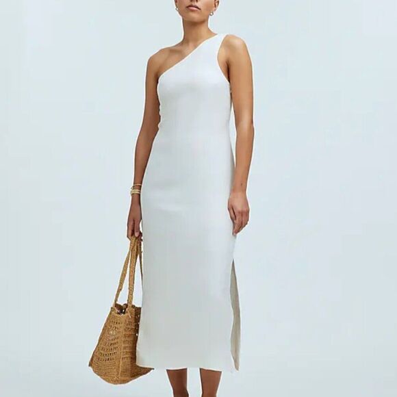 Madewell Ivory One-Shoulder Midi Dress NWT - Picture 1 of 14